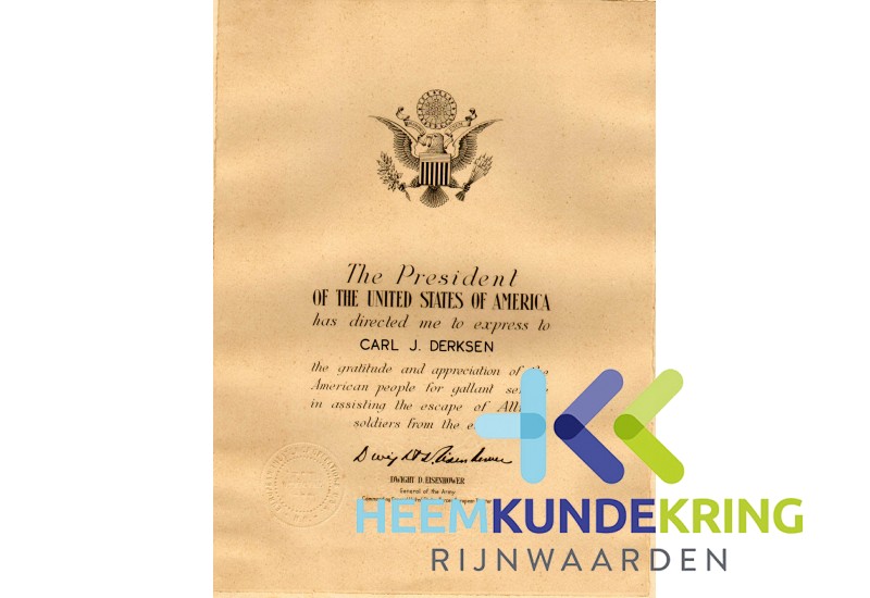 Oorkonde President Amerika Aan Fam Derksen Geerlingshof Coll. Heemkunde Rijnwaarden